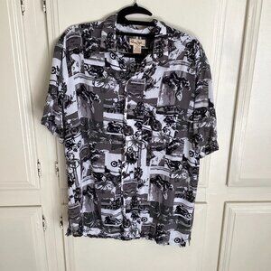 Panama Jack Motorcycle Club Maui Hawaii Button Down Shirt Grey/Black Men's Large